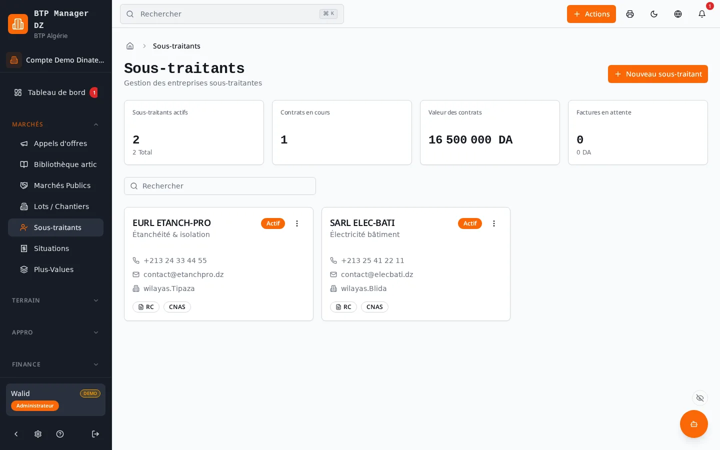Sous-traitants — liste des sous-traitants